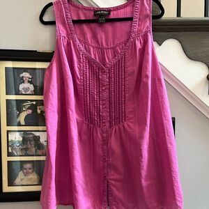 Lands End Plum Embroidered Pin Tuck Sleeveless Swing Top sz 24